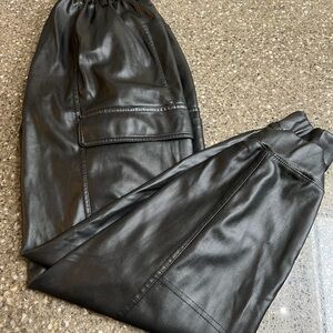 Madden NYC Faux Leather Sleek Black Cargo Jogger Pants Size S Pockets Grunge EUC